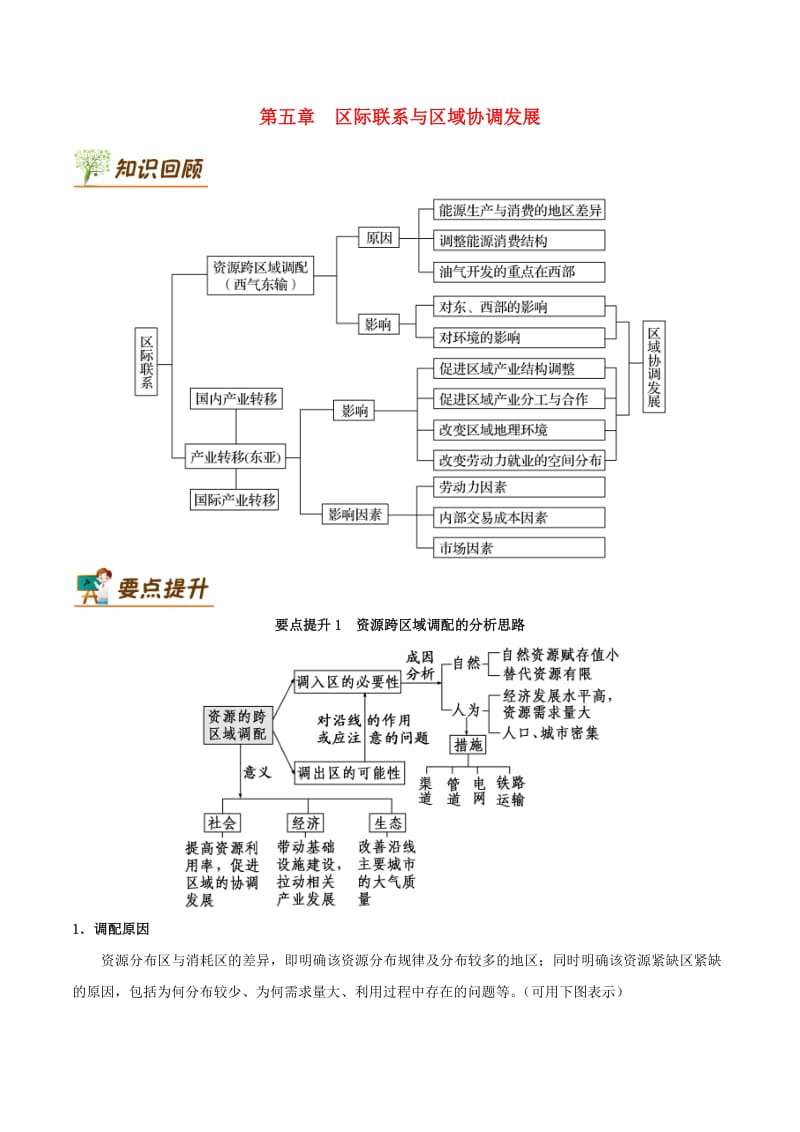 2019年高中地理 第05章 区际联系与区域协调发展章末复习学案 新人教版必修3.doc_第1页