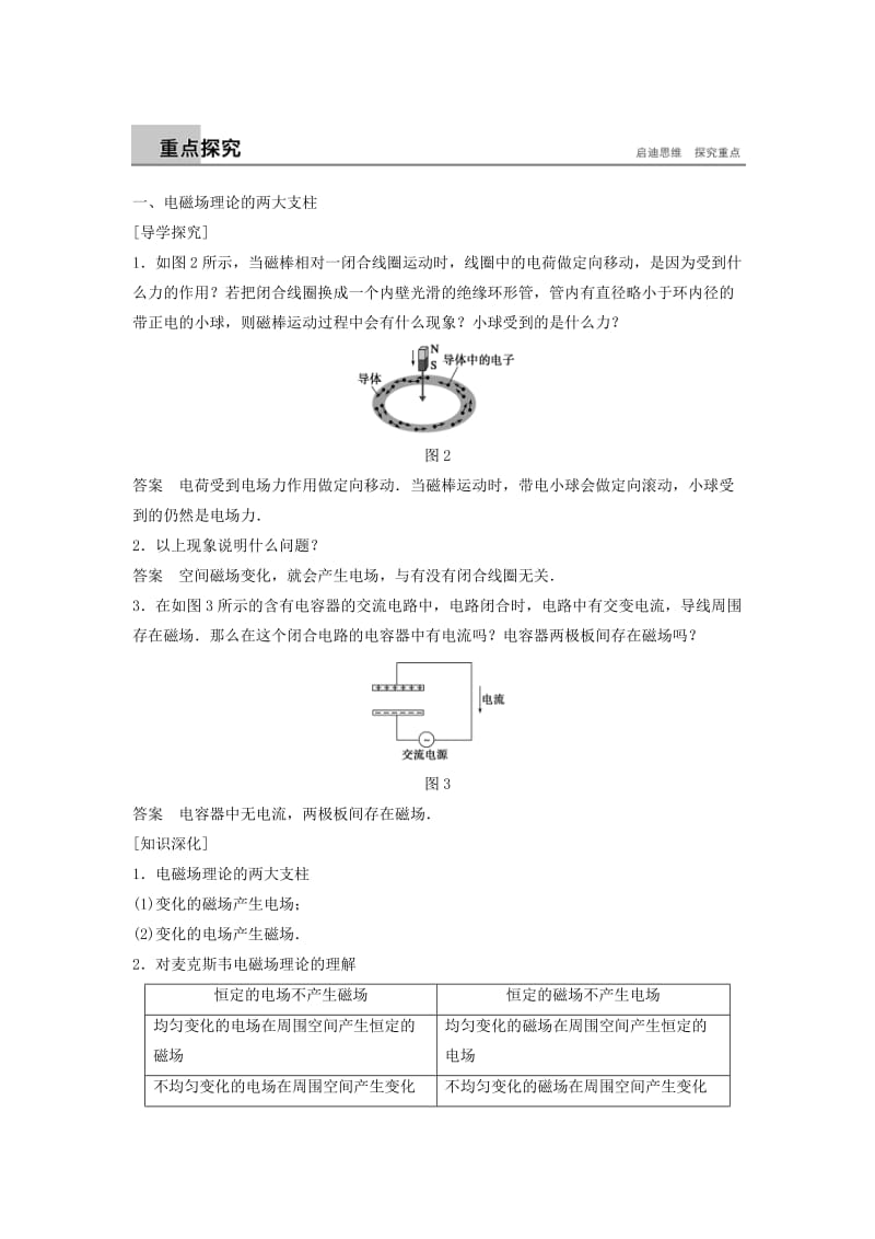 2018-2019版高中物理 第3章 电磁场与电磁波 3.1 麦克斯韦的电磁场理论 3.2 电磁波的发现学案 沪科版选修3-4.doc_第2页