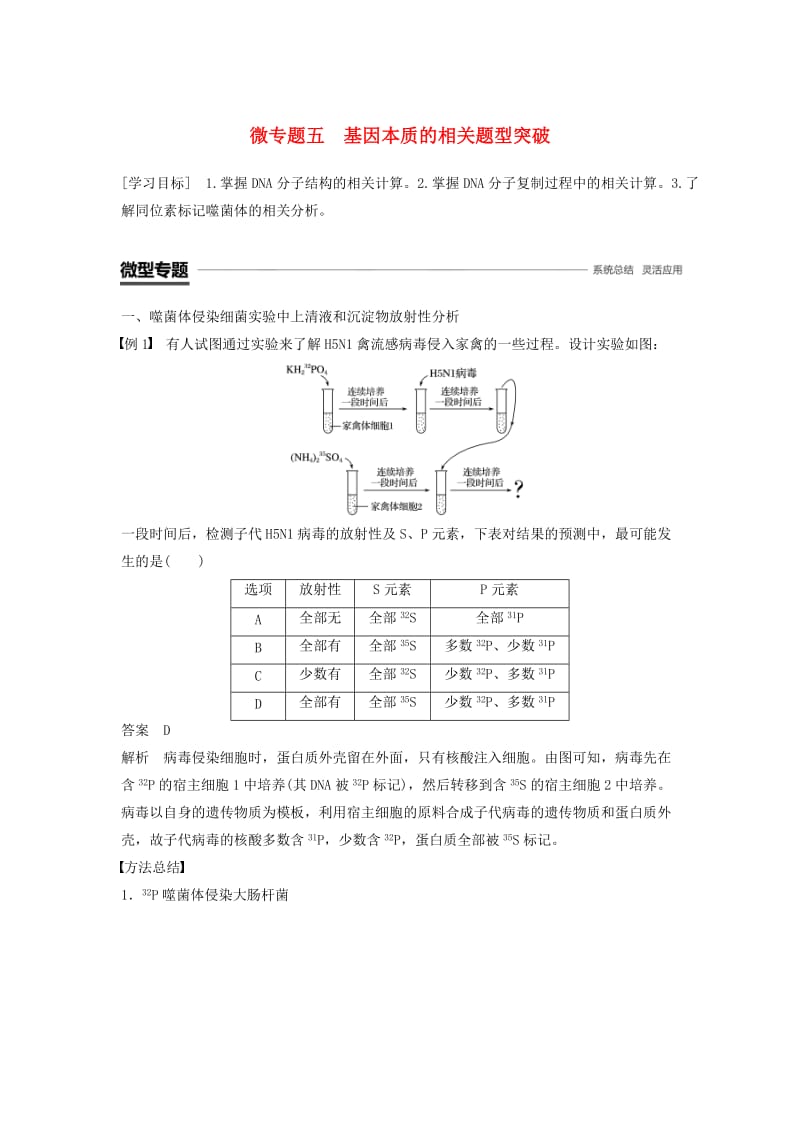 2018-2019学年高中生物 第3章 基因的本质 微专题五 基因本质的相关题型突破学案 新人教版必修2.doc_第1页