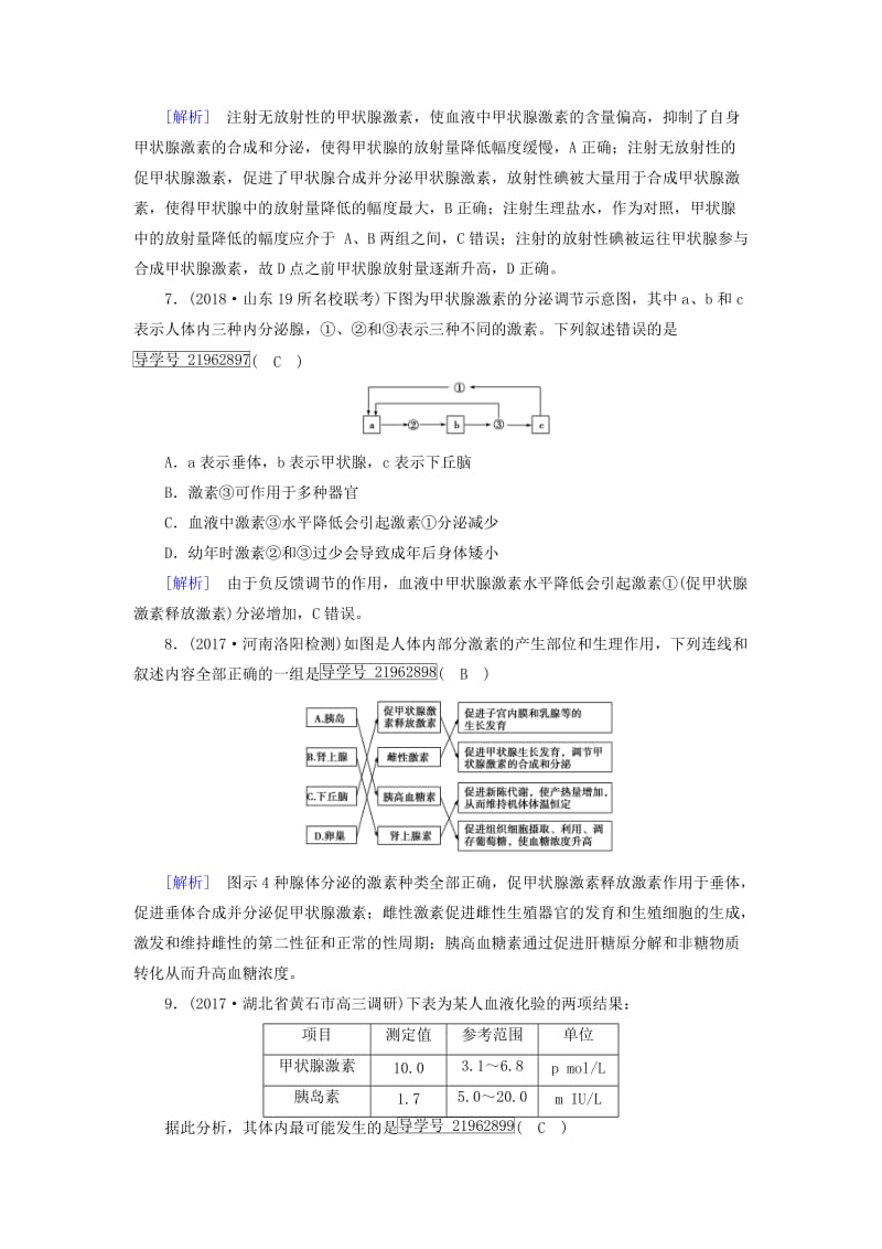 2019高考生物一轮总复习 第一单元 生命活动的调节与免疫 练案27 通过激素调节、体液调节与神经调节的关系 新人教版必修3.doc_第3页