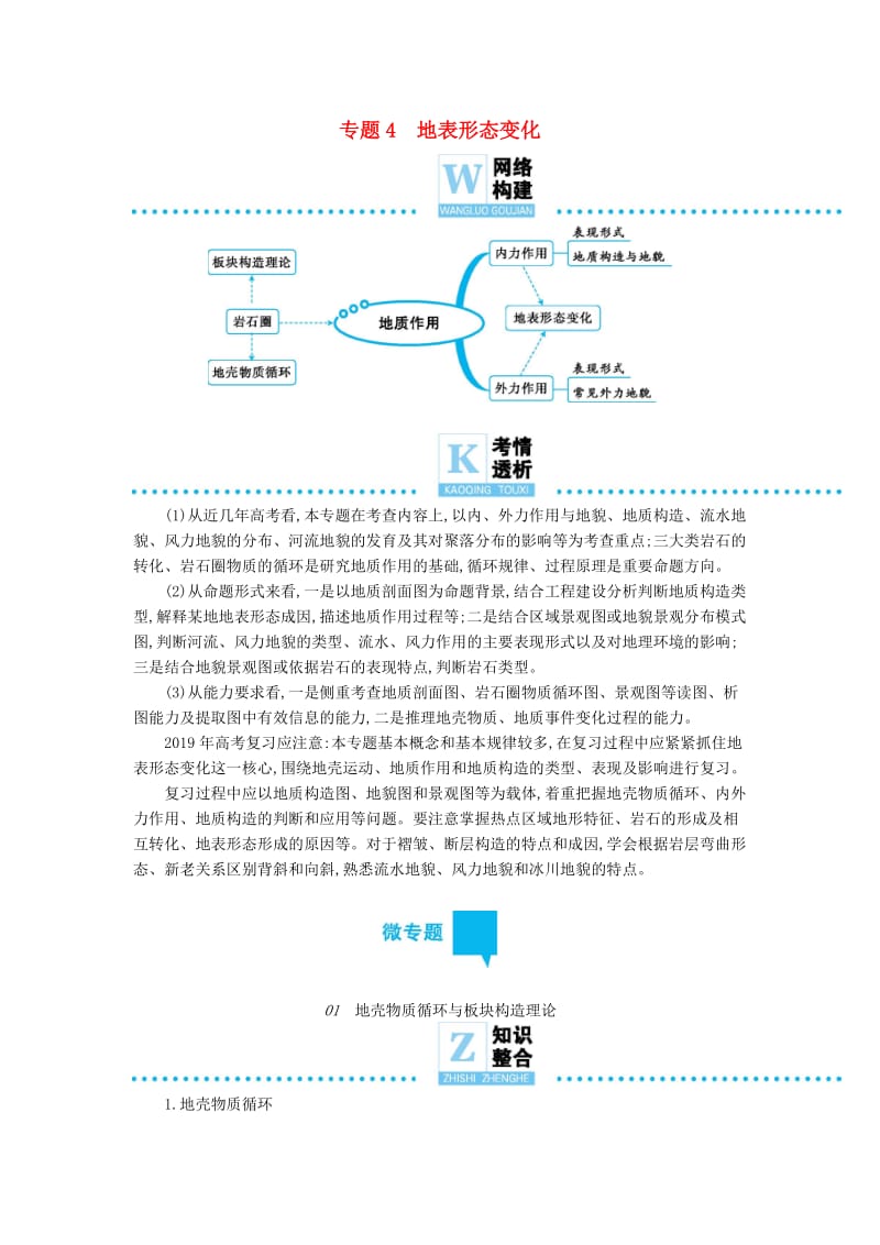 2019届高三地理二轮复习 专题4 地表形态变化学案.docx_第1页