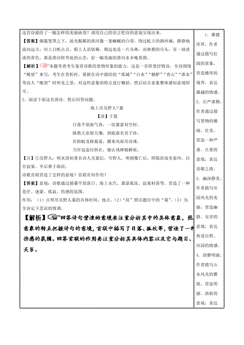 2018届高三语文难点突破100题 难点52 鉴赏古代诗歌中的景物及意境（含解析）.doc_第2页