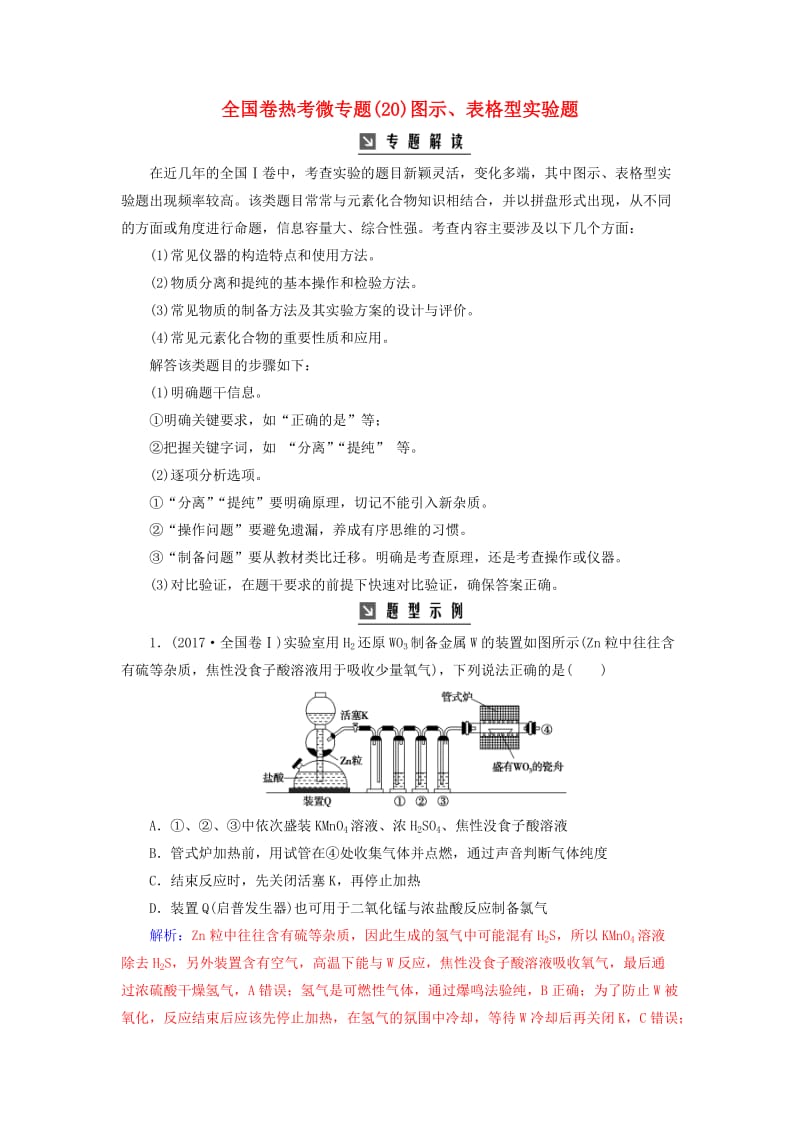 2019版高考化学一轮复习 全国卷热考微专题（20）图示、表格型实验题学案.doc_第1页