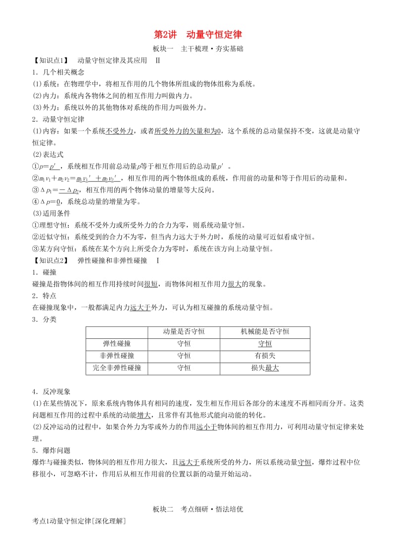 2019年高考物理一轮复习 第六章 动量守恒定律及其应用 第2讲 动量守恒定律学案.doc_第1页