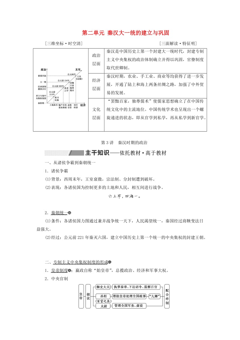 2020版高考历史一轮复习 第二单元 秦汉大一统的建立与巩固 第3讲 秦汉时期的政治学案（含解析）.doc_第1页