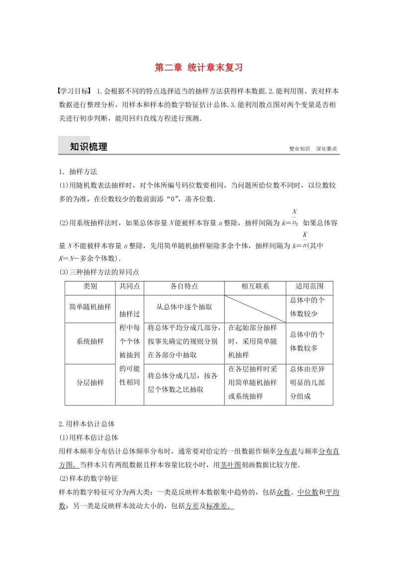 2020版高中数学 第二章 统计章末复习学案（含解析）新人教B版必修3.docx_第1页