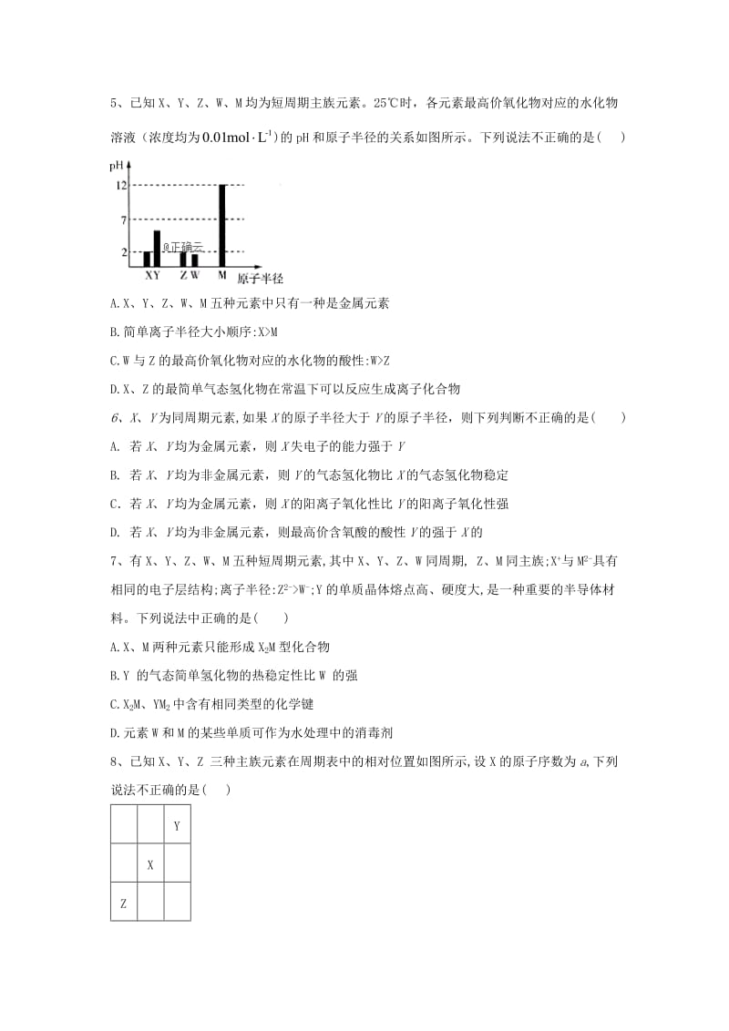 2019届高考化学 高频考点小题突破训练（4）元素周期表和元素周期律（含解析）.doc_第2页