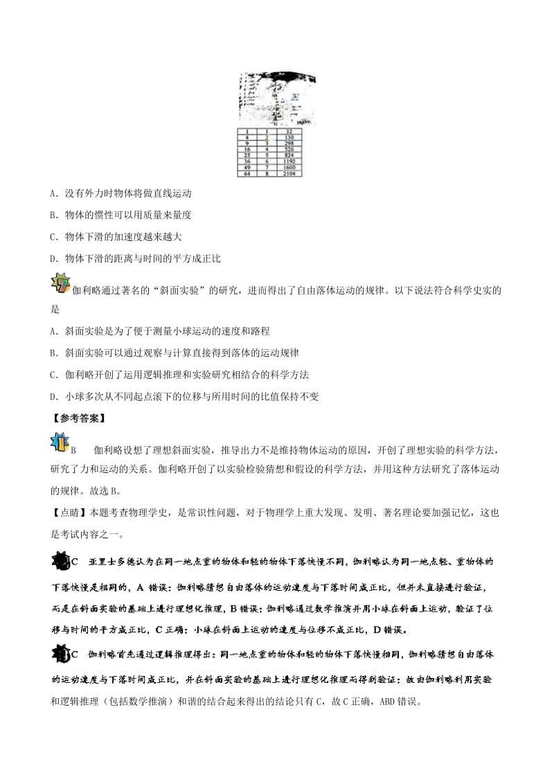 2018高中物理 每日一题之快乐暑假 第18天 伽利略对自由落体运动的研究（含解析）新人教版.doc_第3页