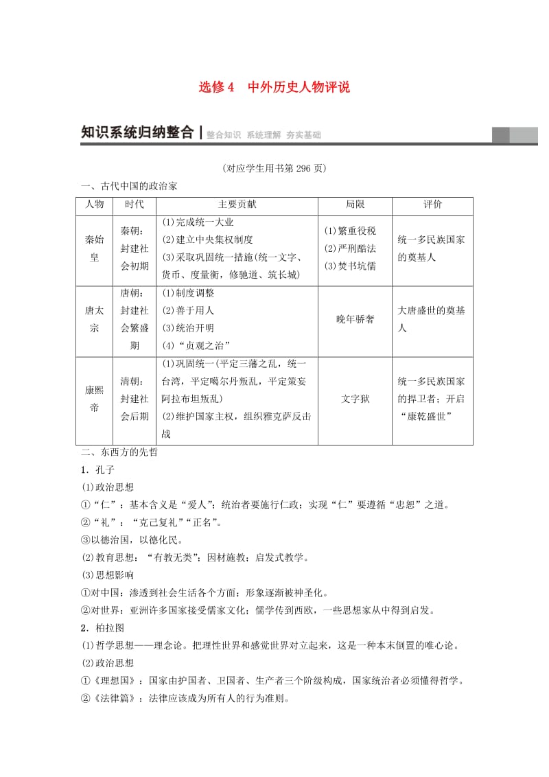 2019版高考历史一轮复习 选考部分 中外历史人物评说学案 北师大版选修4.doc_第1页