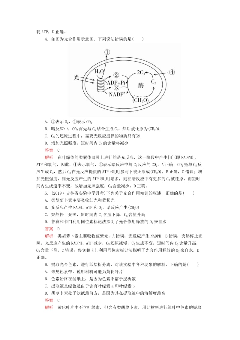 2020年高考生物一轮复习 第3单元 细胞的能量供应和利用 第10讲 光与光合作用课后作业（含解析）（必修1）.doc_第2页