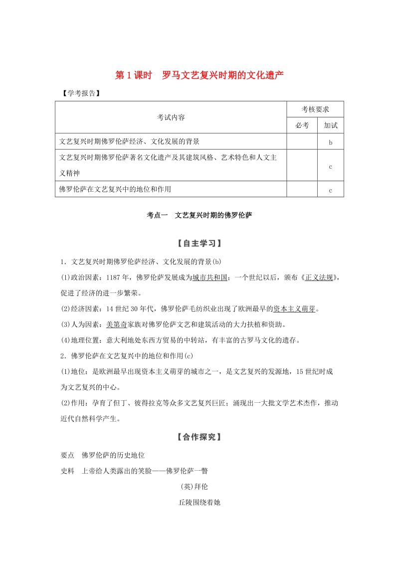 2018-2019版高中历史 第4章 欧洲文艺复兴时期的文化遗产 第1课时 罗马文艺复兴时期的文化遗产学案 新人教版选修6.doc_第1页