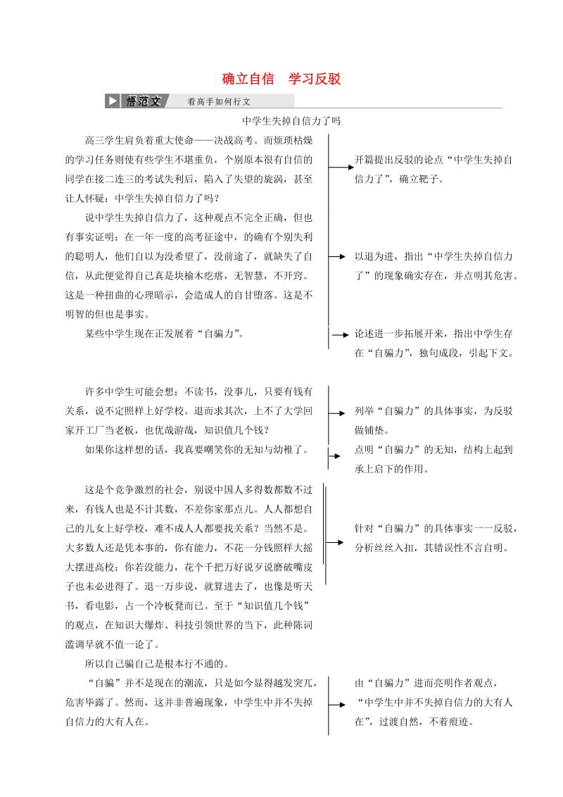 2019年高中语文 单元序列写作（三）确立自信 学习反驳讲义 新人教必修4.doc_第1页