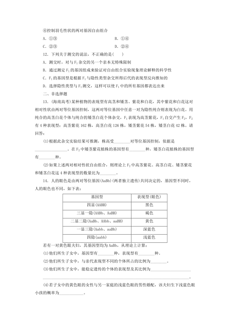 2018-2019年高中生物 课时跟踪检测（二）自由组合定律 浙科版必修2.doc_第3页