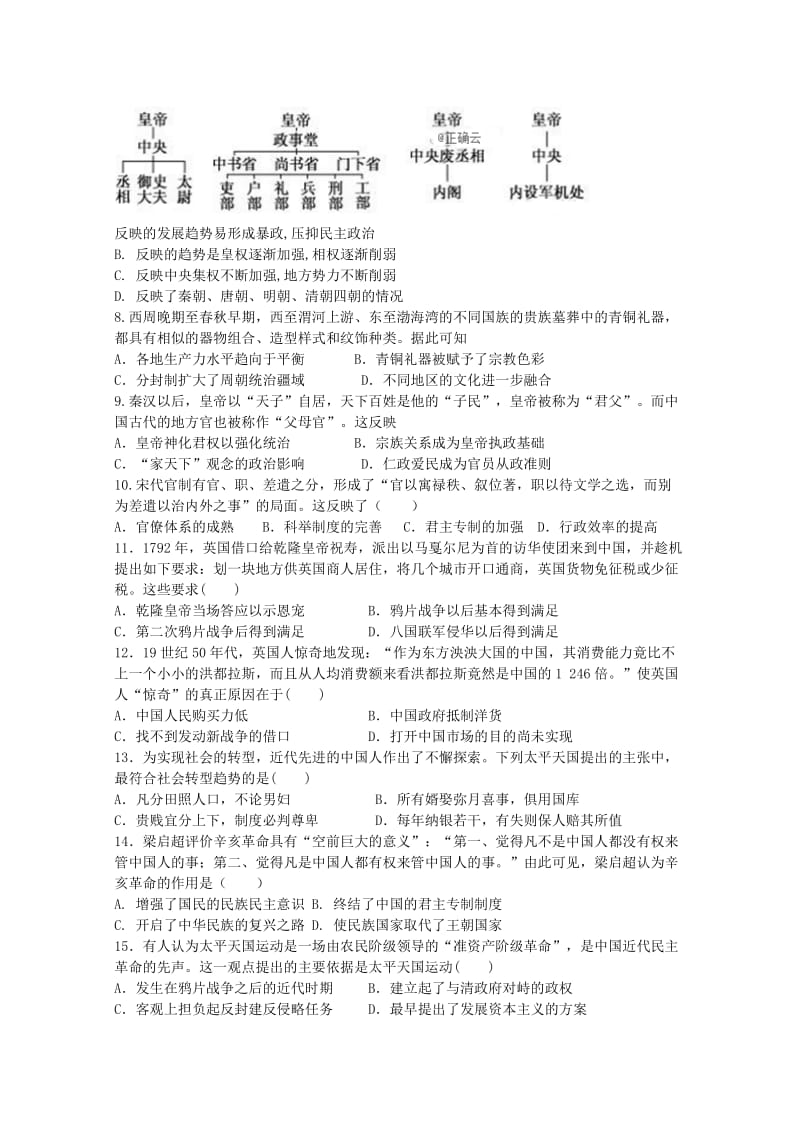 河北省沧州盐山中学2018-2019学年高二历史下学期期中试题.doc_第2页