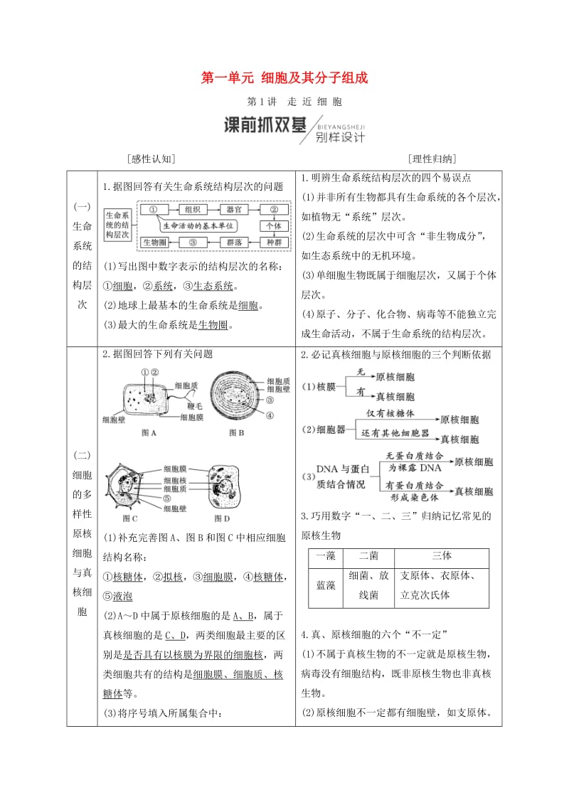 （全国通用版）2019版高考生物一轮复习 第1部分 分子与细胞 第一单元 细胞及其分子组成学案.doc_第1页