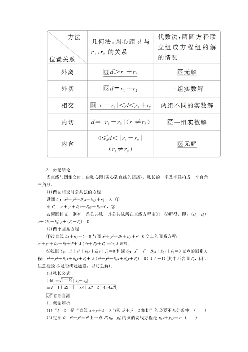 2020版高考数学一轮复习 第8章 平面解析几何 第4讲 直线与圆、圆与圆的位置关系讲义 理（含解析）.doc_第2页