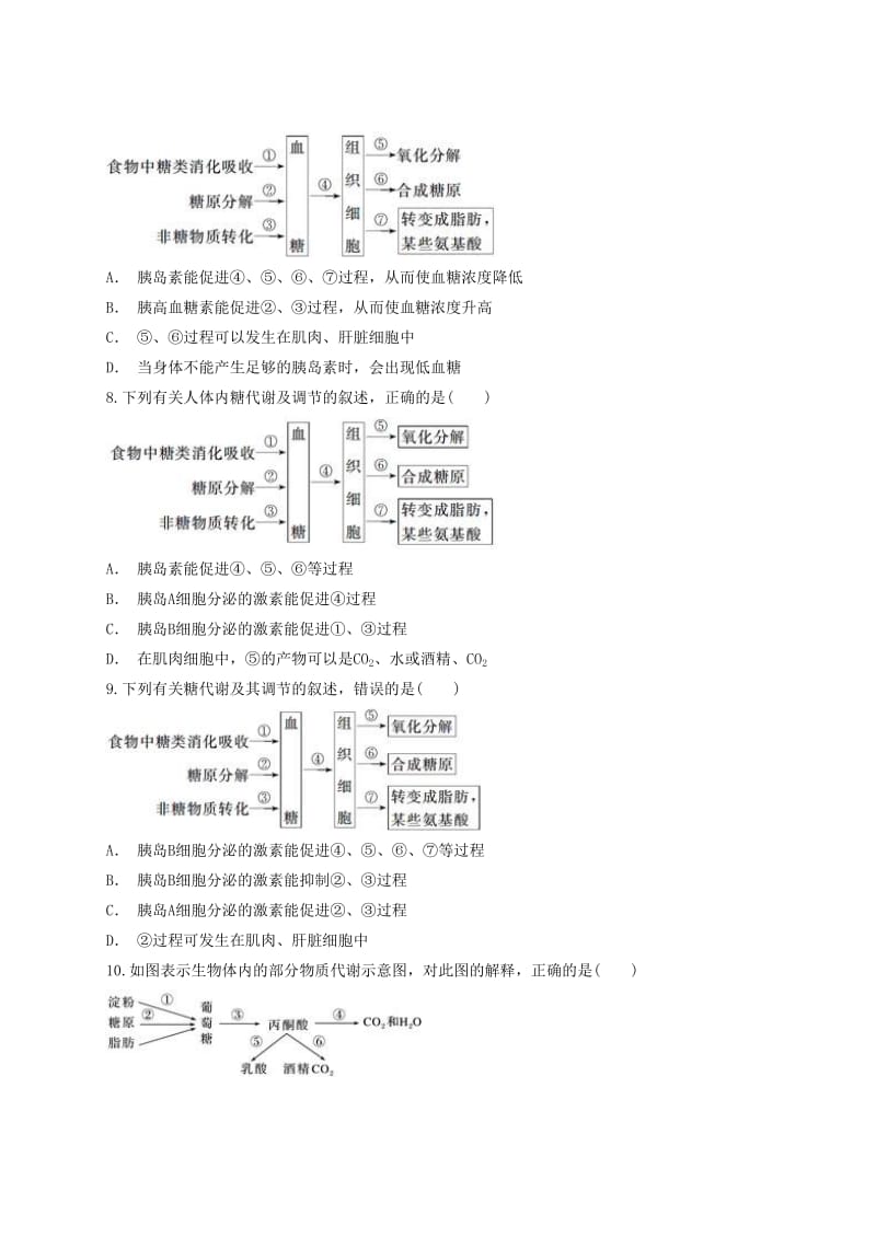 2018高中生物 血糖平衡及调节的概念模式图类同步精选对点训练 新人教版必修3.doc_第3页