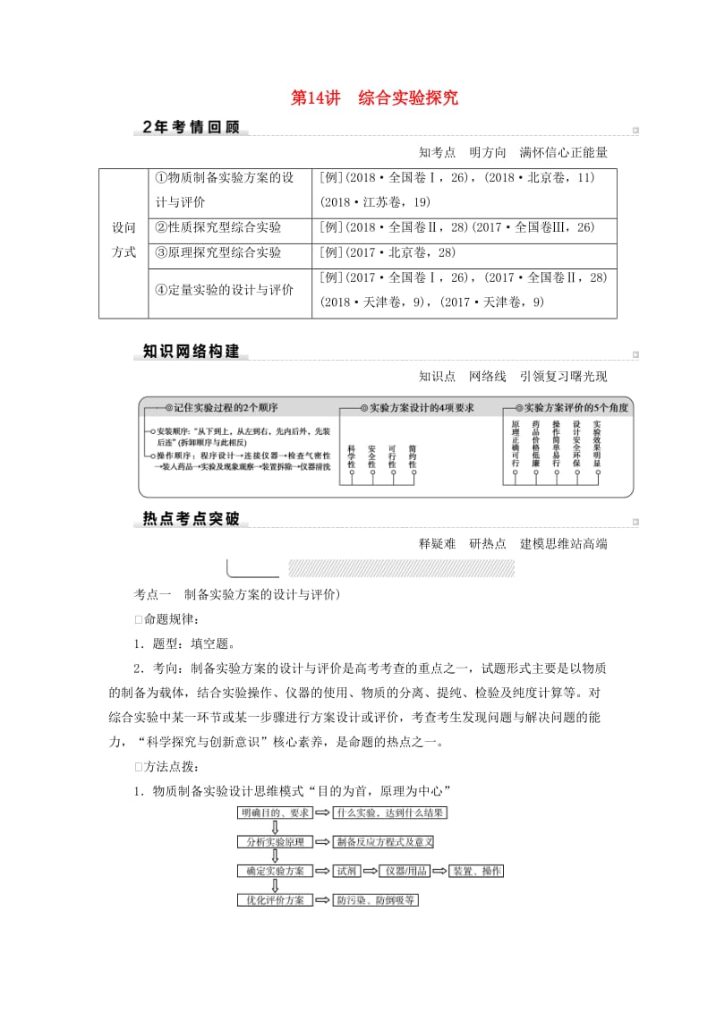 2019高考化学二轮复习 第1部分 第14讲 综合实验探究学案.docx_第1页