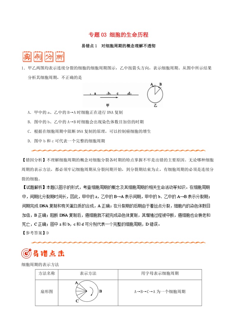 2019年高考生物 纠错笔记 专题03 细胞的生命历程.doc_第1页