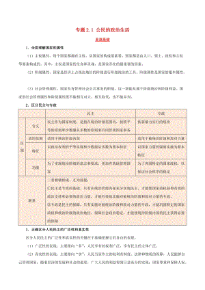 2019年高考政治二輪復(fù)習(xí) 易混易錯點歸納講解 專題2.1 公民的政治生活.doc