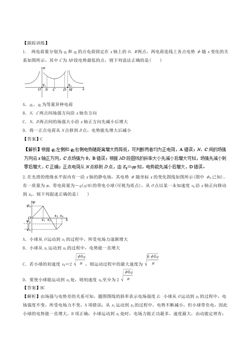 2019届高考物理一轮复习 热点题型 专题1.5 静电场中常见的图像问题（1）学案.doc_第2页