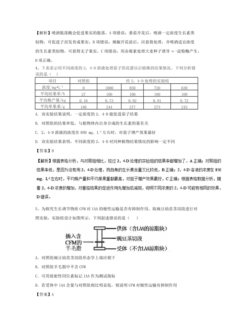 2018届高考生物三轮冲刺 核心突破 植物生命活动调节考前微测试.doc_第2页