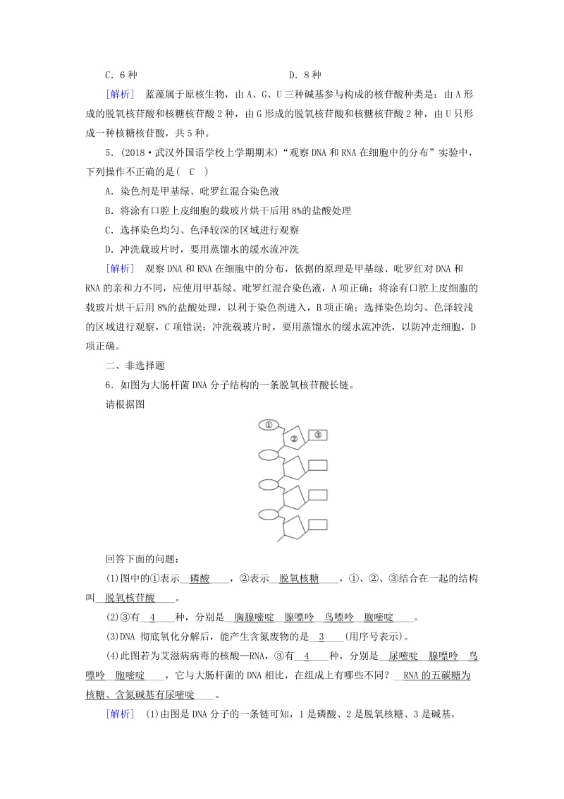 2019版高中生物 第二章 组成细胞的分子 第3节 遗传信息的携带者——核酸训练巩固 新人教版必修1.doc_第2页