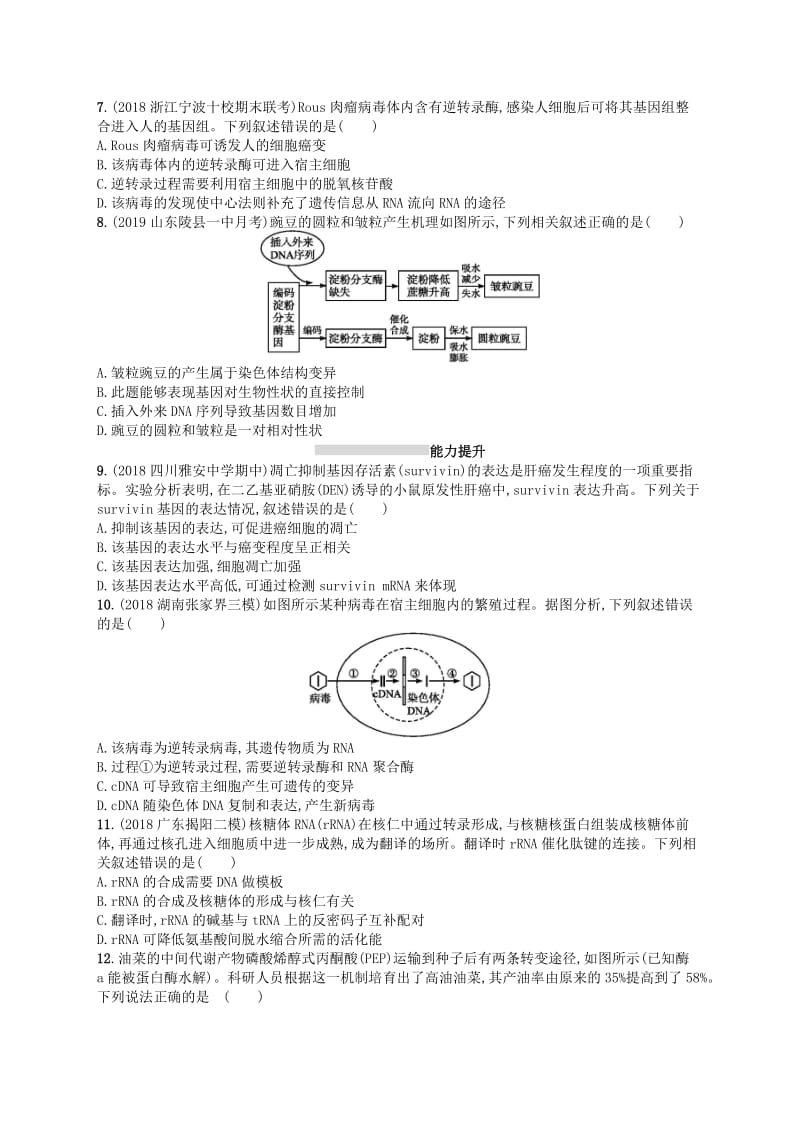 2020版高考生物大一轮复习第5单元遗传的分子基础课时规范练17基因的表达新人教版.docx_第2页