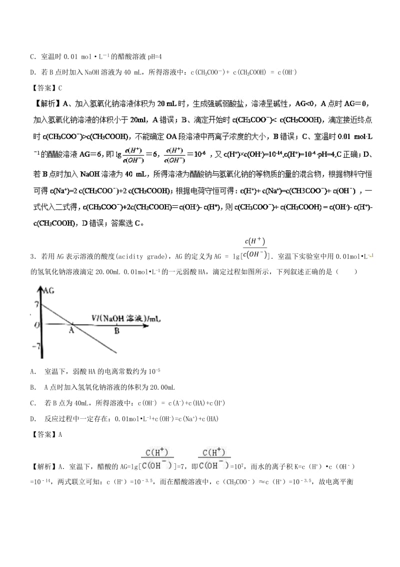 2019年高考化学 考点61 酸碱中和滴定酸度曲线必刷题.doc_第2页