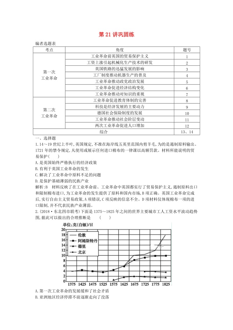 2020届高考历史一轮总复习 第7单元 资本主义世界市场的形成和发展 第21讲 巩固练（含解析）新人教版.doc_第1页