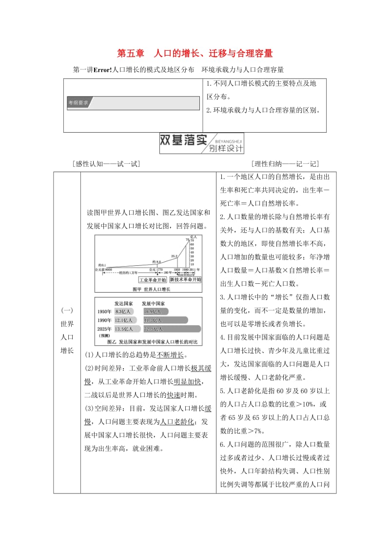 2019版高考地理一轮复习 第2部分 人文地理 第五章 人口的增长、迁移与合理容量学案 中图版.doc_第1页