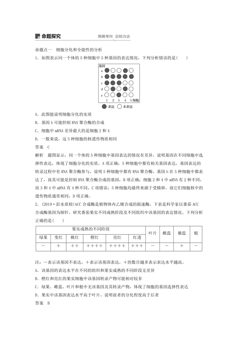 2020版高考生物新导学大一轮复习 第四单元 细胞的生命历程 第13讲 细胞的分化、衰老、凋亡与癌变讲义（含解析）北师大版.docx_第3页