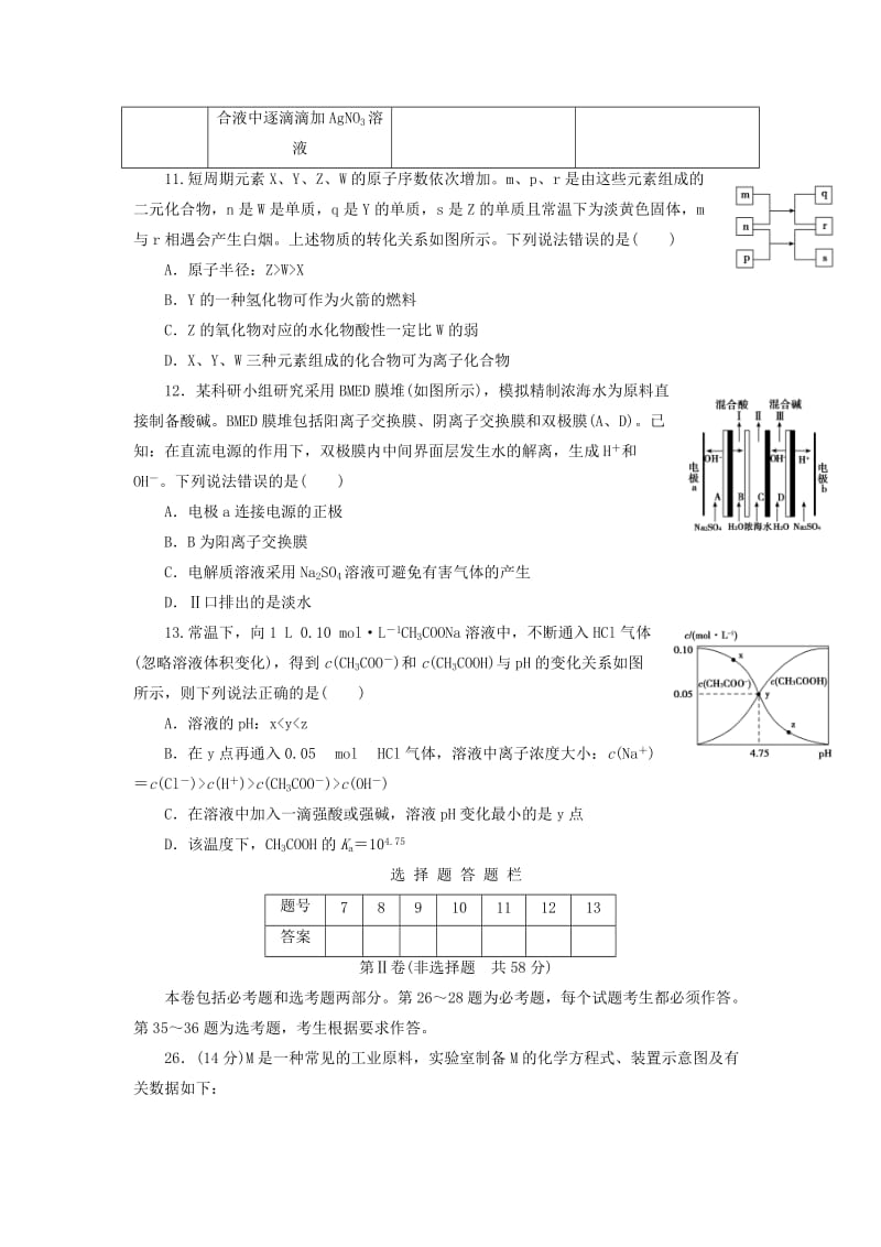 2019高考化学大二轮复习 模拟试题精编（十）.doc_第2页