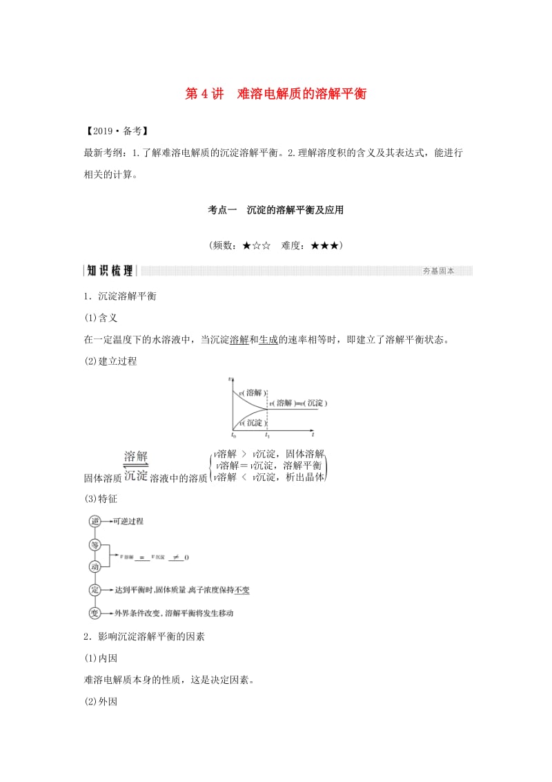 2019版高考化学大一轮复习 专题8 水溶液中的离子反应 第4讲 难溶电解质的溶解平衡学案 苏教版.doc_第1页