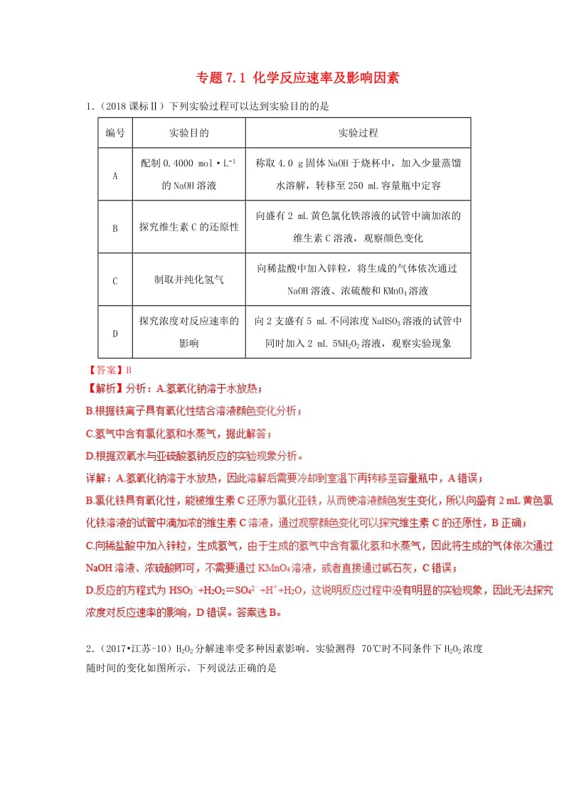 2019高考化学 元素及其化合物 专题7.1 化学反应速率及影响因素精讲深剖.doc_第1页