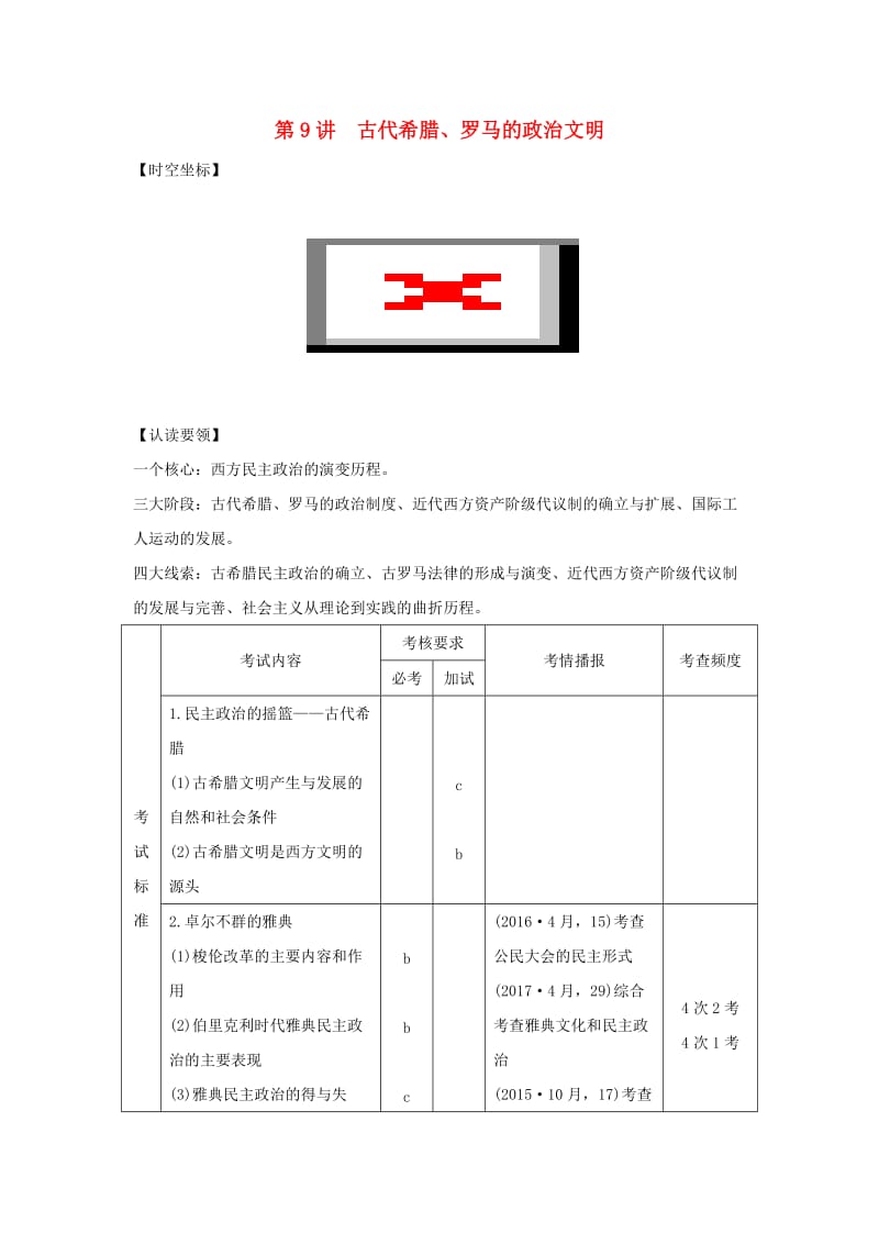 浙江专版2019版高考历史大一轮复习专题四古代希腊罗马和近代西方的政治文明第9讲古代希腊罗马的政治文明学案.doc_第1页