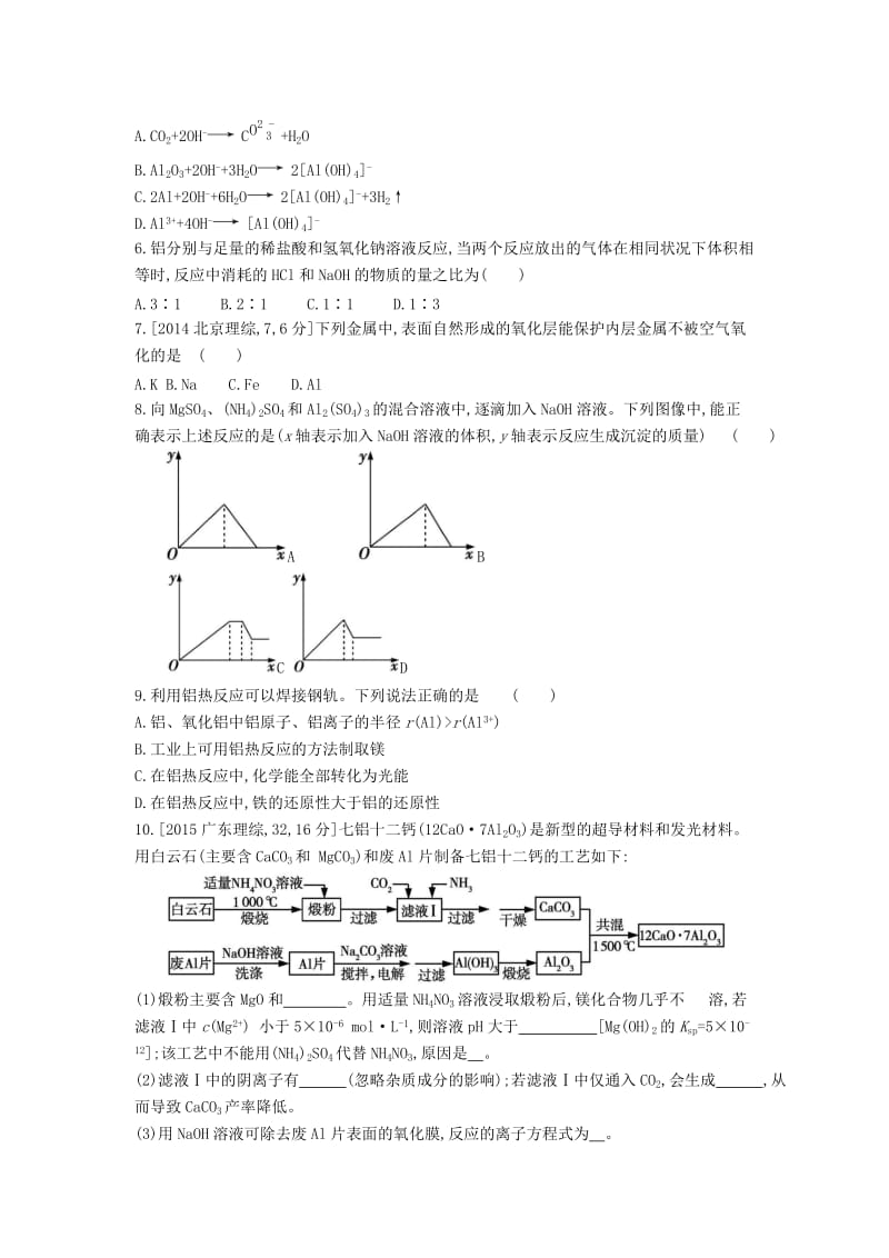 2019年高考化学总复习 专题06 镁、铝、铁、铜 金属的冶炼习思用练习（含解析）.docx_第2页