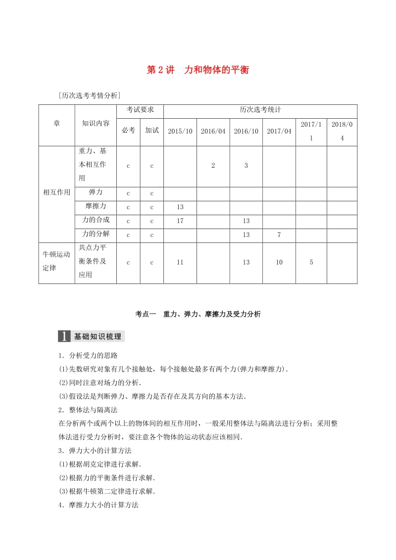 2019高考物理二轮复习专题一力与运动第2讲力和物体的平衡学案.doc_第1页