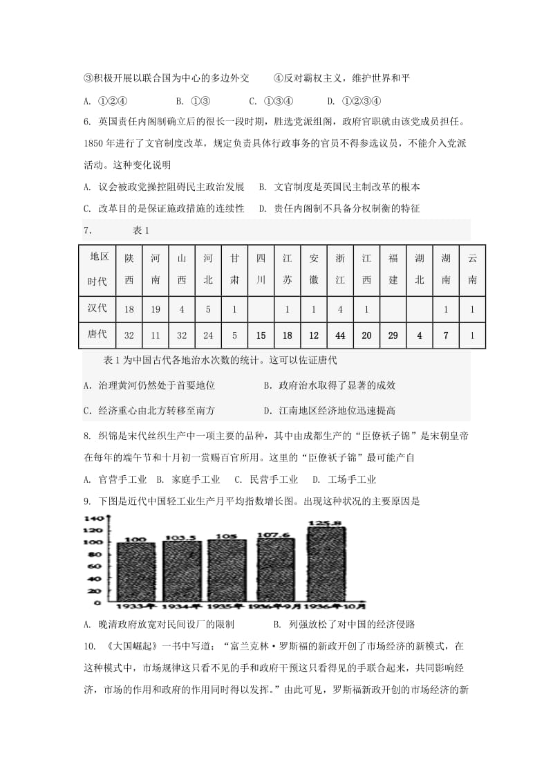 2019-2020学年高二历史下学期期中试题（无答案） (II).doc_第2页