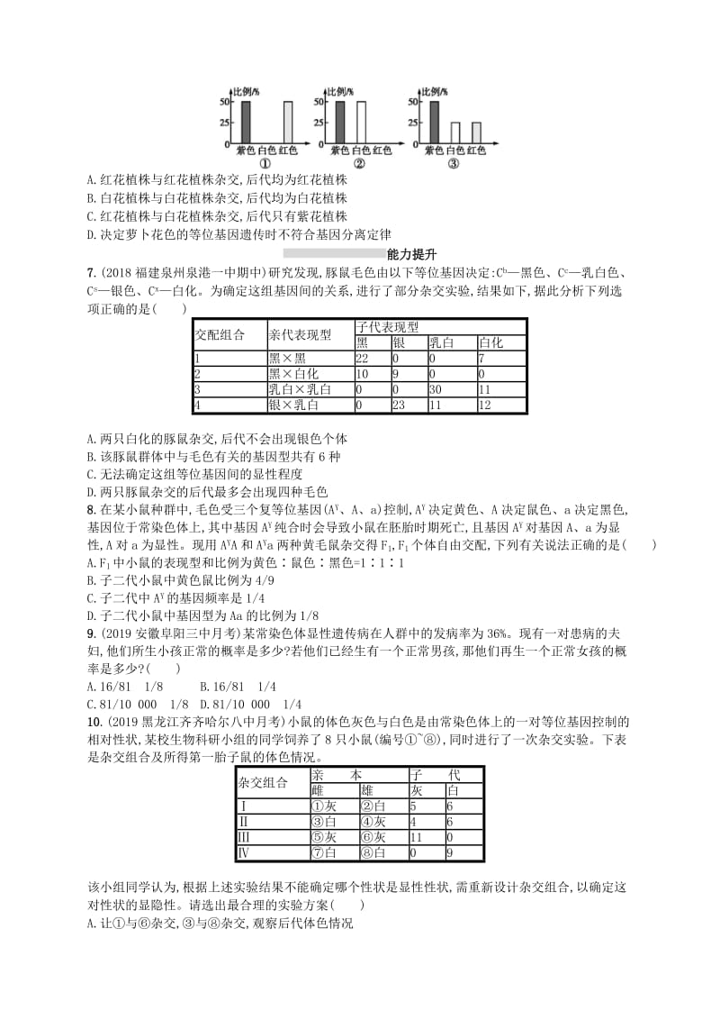 2020版高考生物大一轮复习 第6单元 孟德尔定律与伴性遗传 课时规范练18 孟德尔的豌豆杂交实验(一) 新人教版.docx_第2页