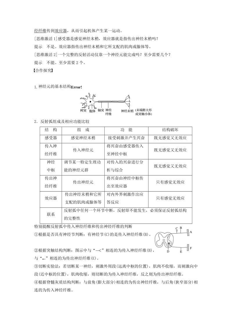 2018-2019版高中生物 第三章 动物稳态维持的生理基础 第二节 反射活动的基本原理学案 中图版必修3.doc_第2页