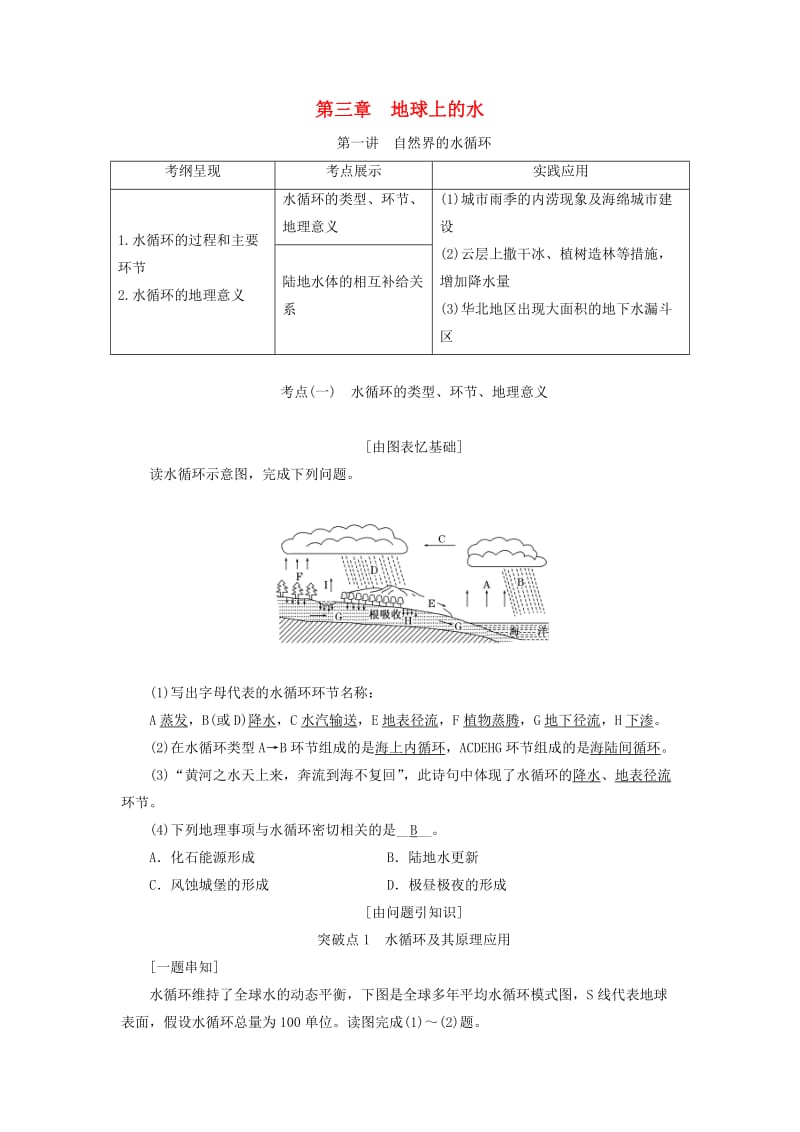 （江苏专版）2019版高考地理一轮复习 第二部分 第三章 地球上的水精致讲义.doc_第1页