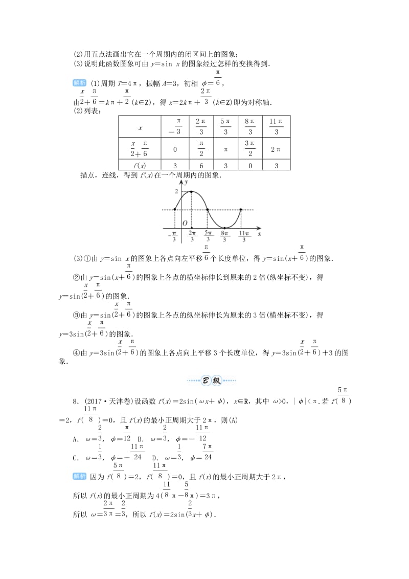 2019届高考数学总复习 第四单元 三角函数与解三角形 第27讲 函数y＝Asin（ωx＋φ）的图象与性质检测.doc_第3页