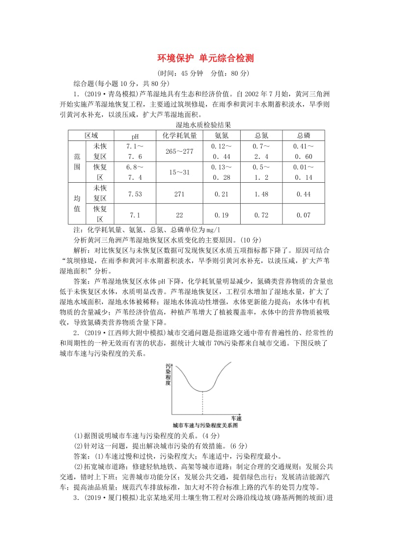 2020版高考地理总复习 环境保护单元综合检测（含解析）鲁教版选修6.doc_第1页