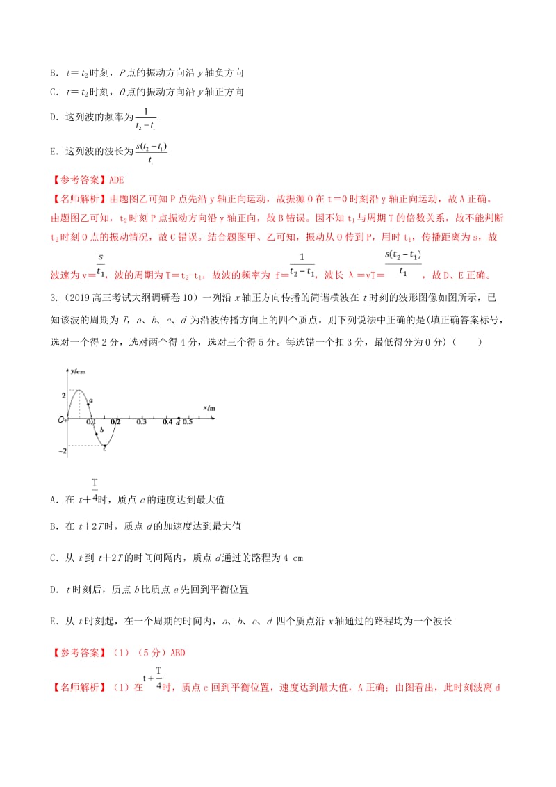 2019年高三物理一轮复习 二模、三模试题分项解析 专题23 机械振动机械波（第01期）（含解析）.doc_第2页