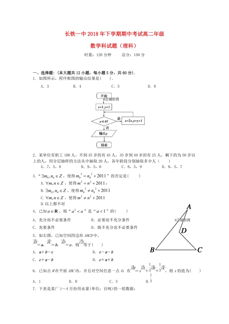 湖南省长沙市铁路一中2018-2019学年高二数学上学期期中试题 理.doc_第1页