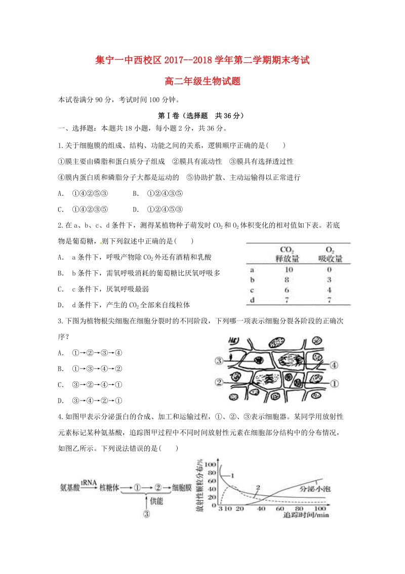 高二生物下学期期末考试试题.doc_第1页