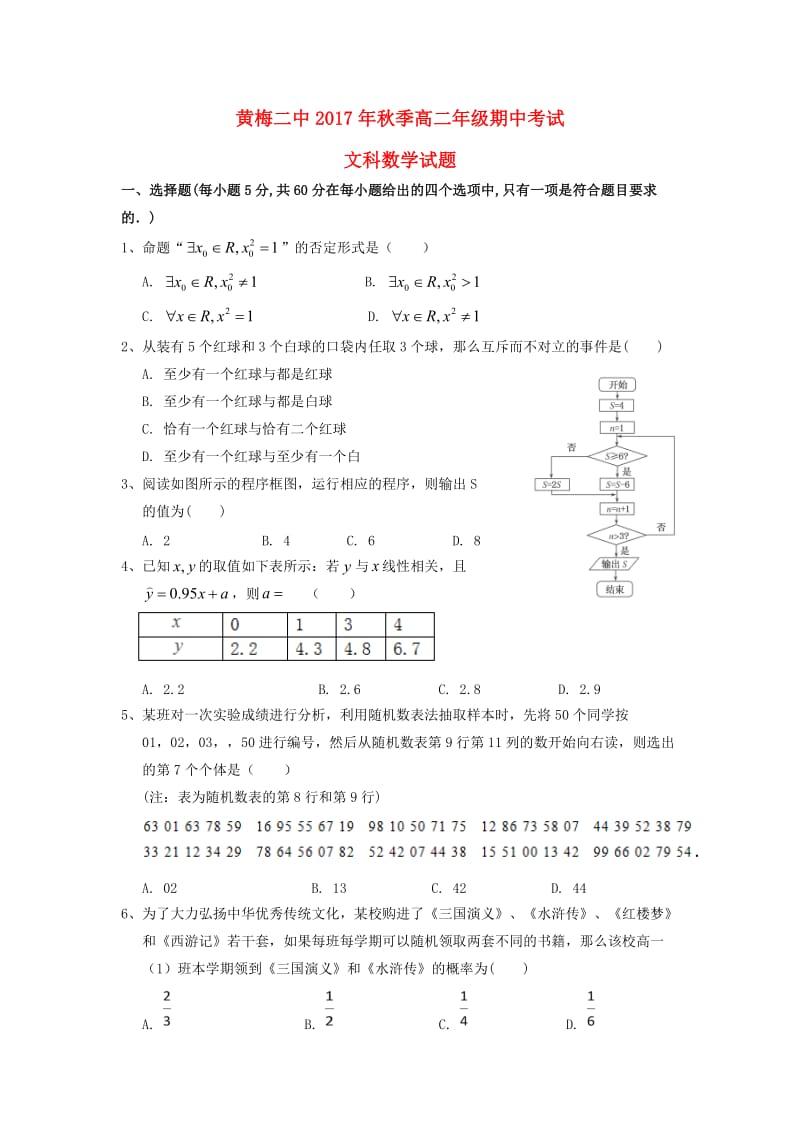 高二数学上学期期中试题文.doc_第1页