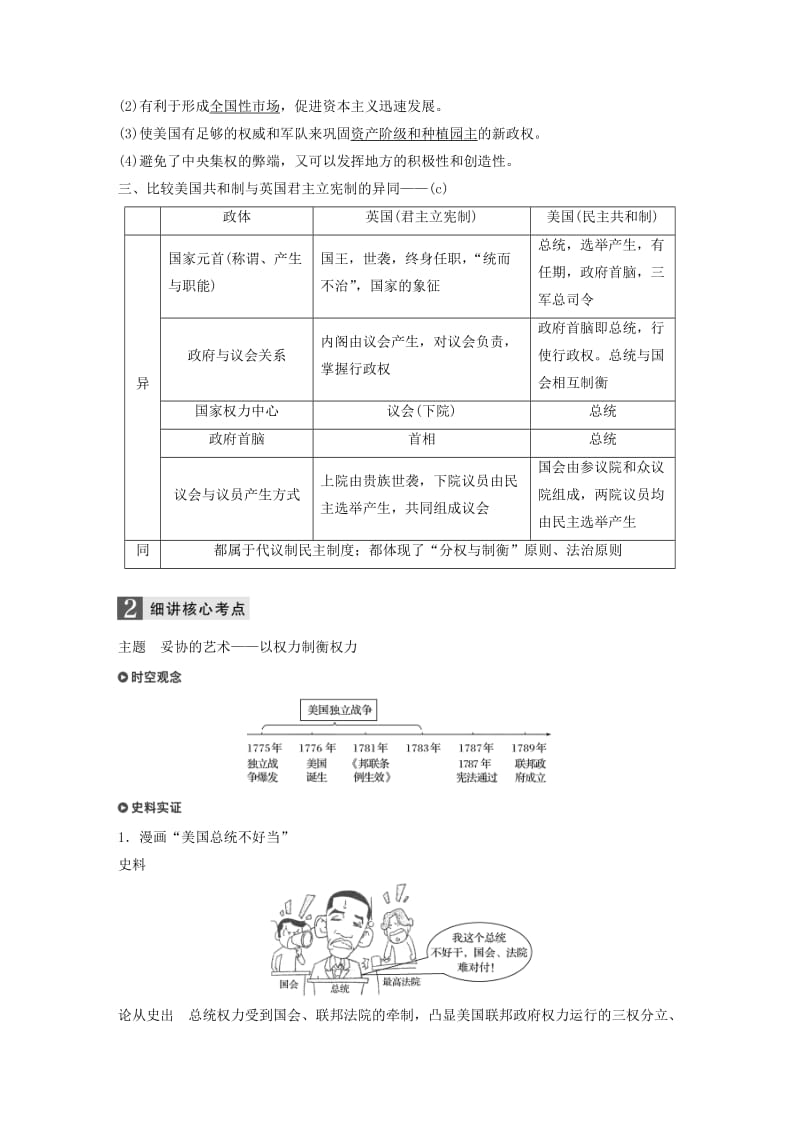 2019版高考历史一轮总复习专题六近代西方民主政治的确立与发展和解放人类的阳光大道考点15美国1787年宪法学案.doc_第2页