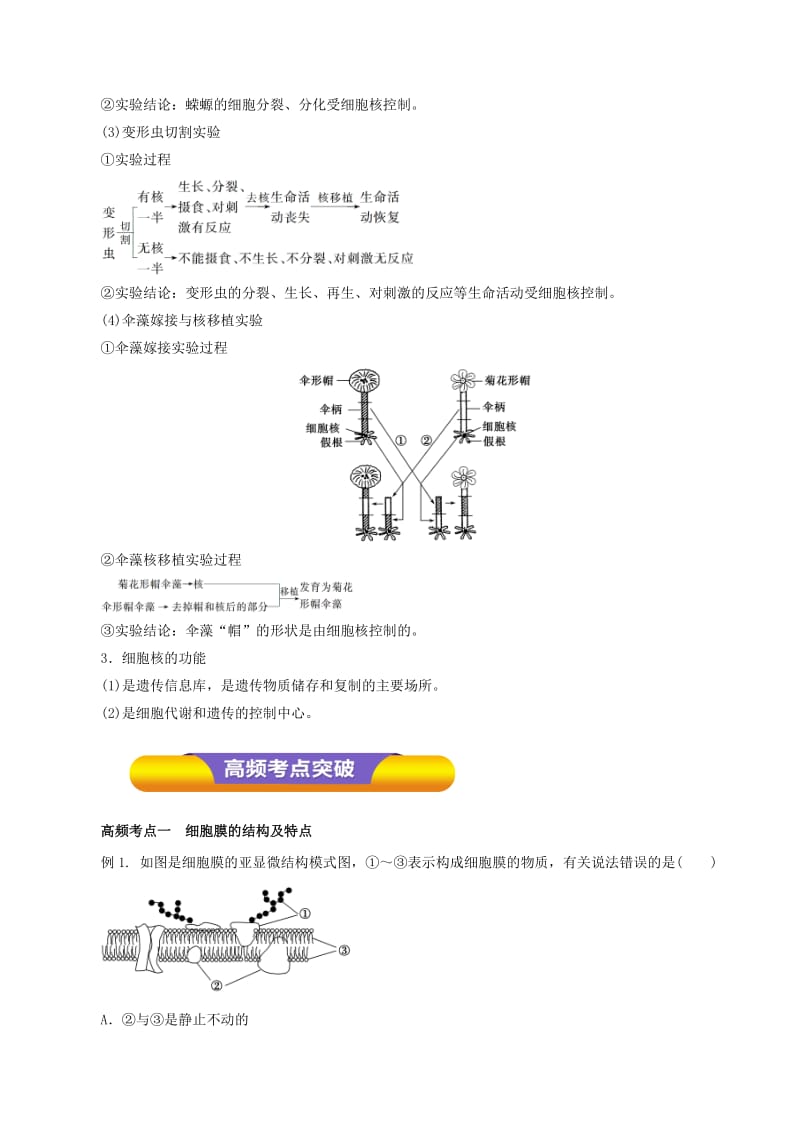 2019年高考生物一轮复习 专题2.1 细胞膜和细胞核教学案.doc_第3页